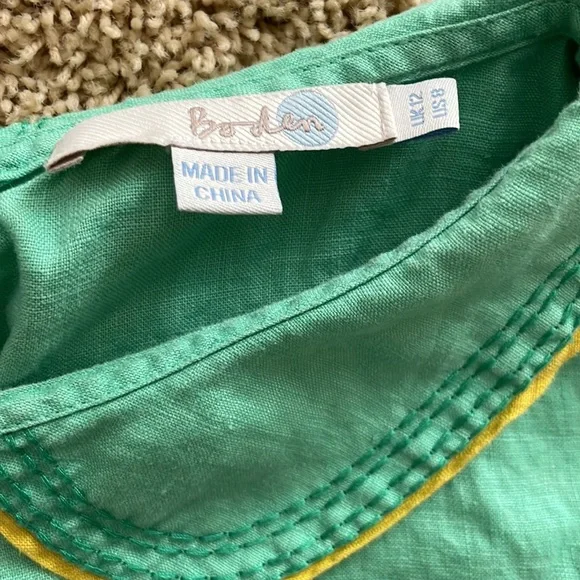 Boden Green Sleeveless Blouse with Yellow Trim - Picture 3 of 6